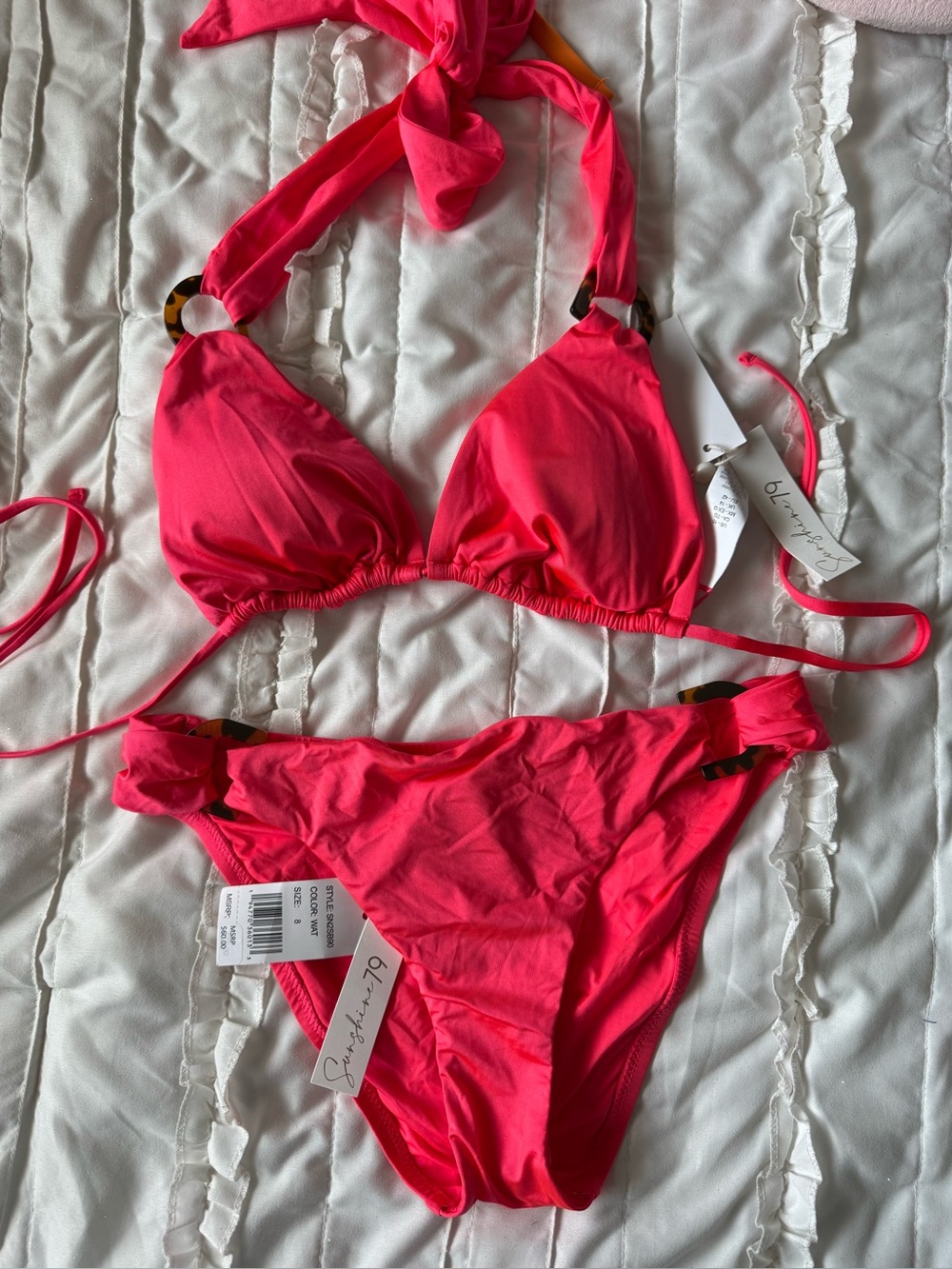 Sunshine 79 BOTTOM Watermelon Coral D ring Bikini - NEW Women's Swim size 8